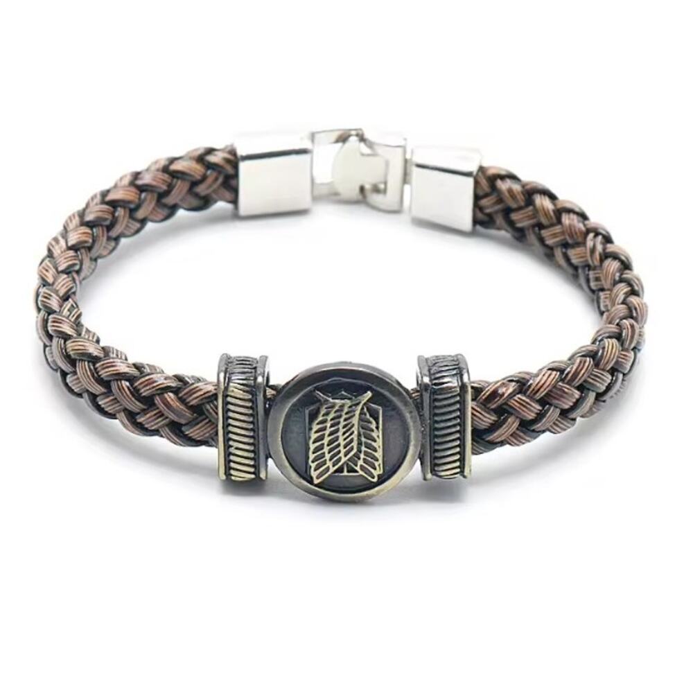 Attack on Titan Survey Corps Braided Bracelet – Brown Leather Wristband